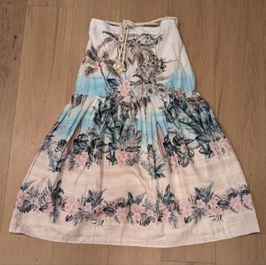 Linen Blend Tropical Print Maxi Skirt